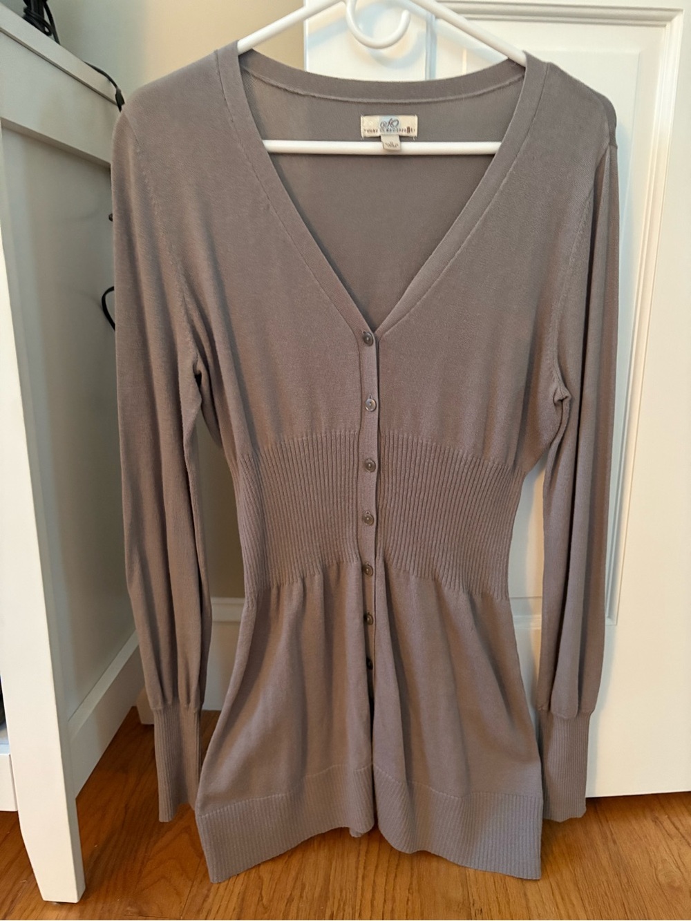 Taupe V-Neck Long Sleeve Button Top